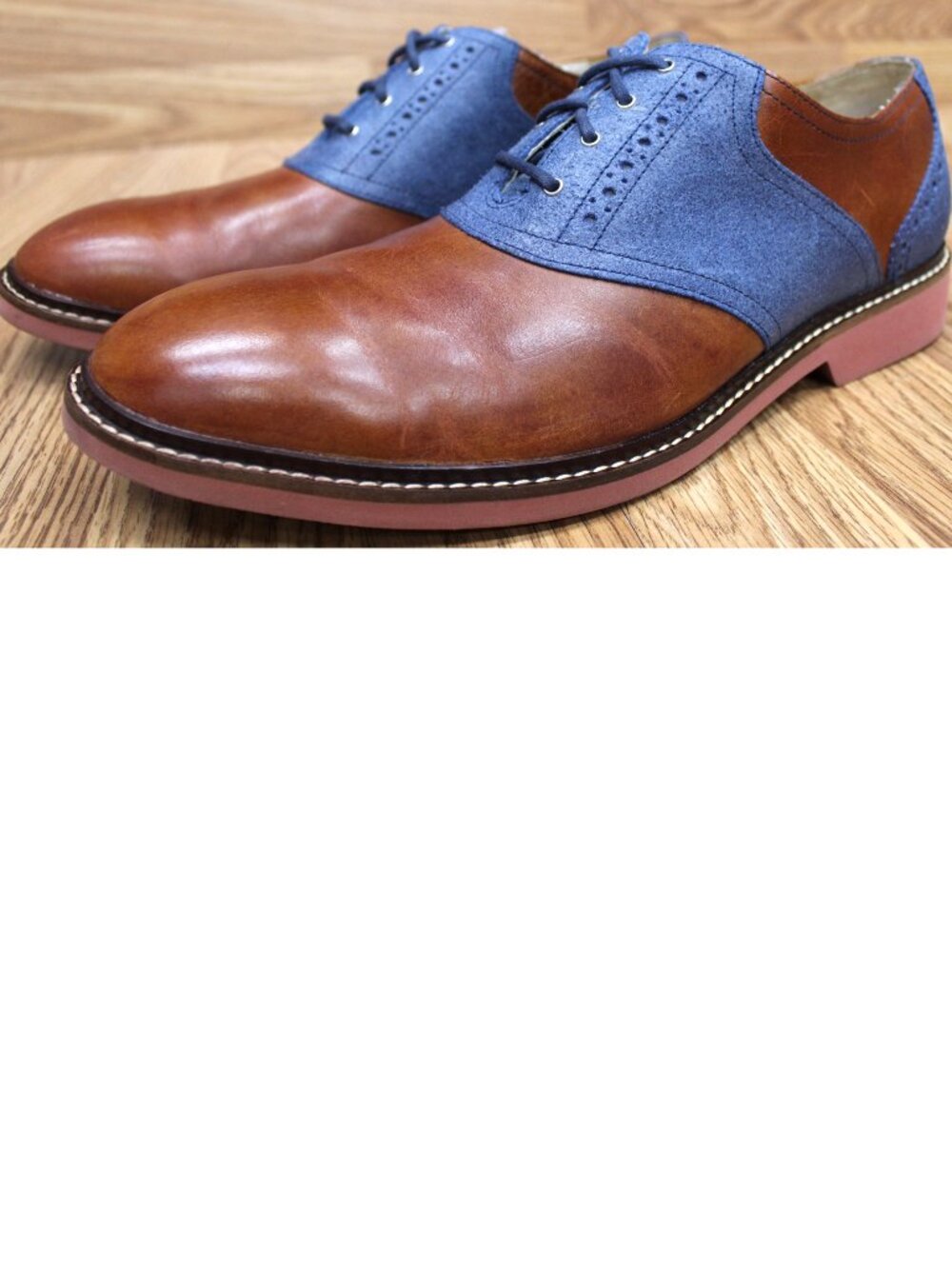 COLE HAAN Mens TWO TONE LEATHER OXFORDS BROWN & STEEL BLUE Sz 10 1/2 | 10.5 M